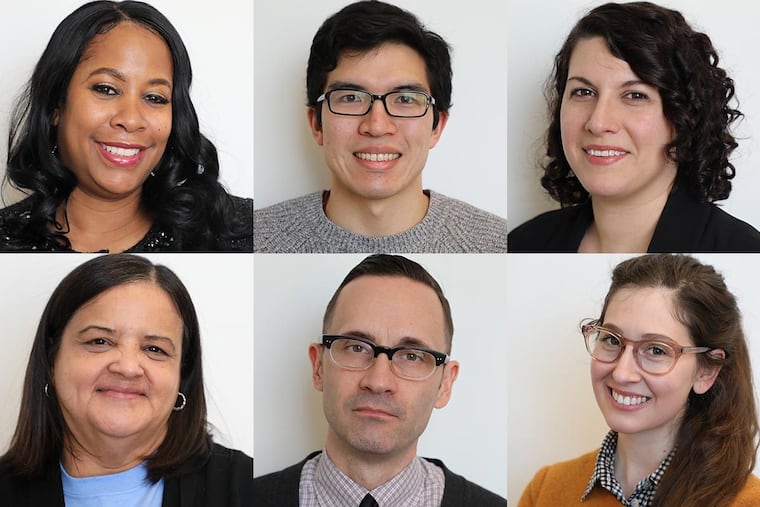 Top row: Orissa El-Adams, W. D. Kelley Elementary; Alan Tso, Furness High School; Anna Kates, Arts Academy at Benjamin Rush; Bottom row: Stephanie Burgos, H.A. Brown Elementary; Drew Orlowski, McCall Elementary; and Rebecca Yacker, Roxborough High School are among 59 Philadelphia School District teachers named 2018 Linback Award winners.
