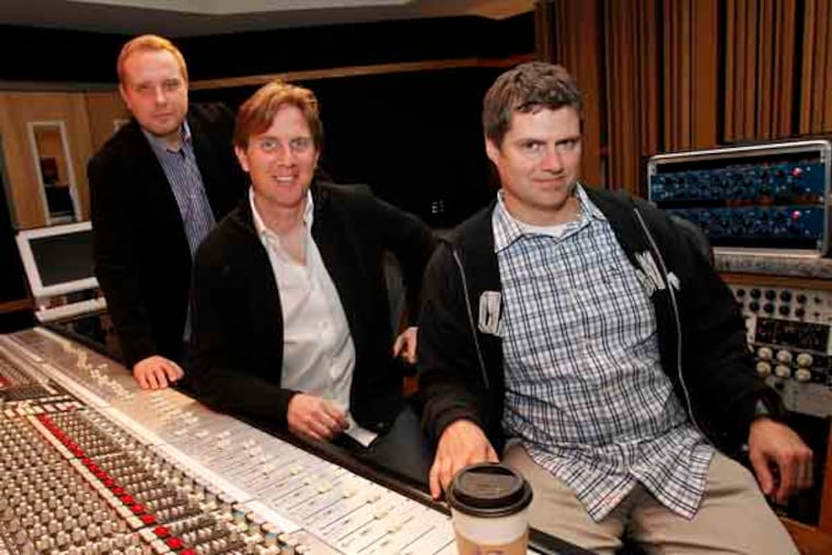 From right are Tommy Joyner founder of Milkboy Recording Studio along with partners, Jamie Lokoff, (center) and Bill Hanson at studio at 413 N. 7th St. in Philadelphia on Thursday, April 25, 2013. ( ALEJANDRO A. ALVAREZ / STAFF PHOTOGRAPHER )
