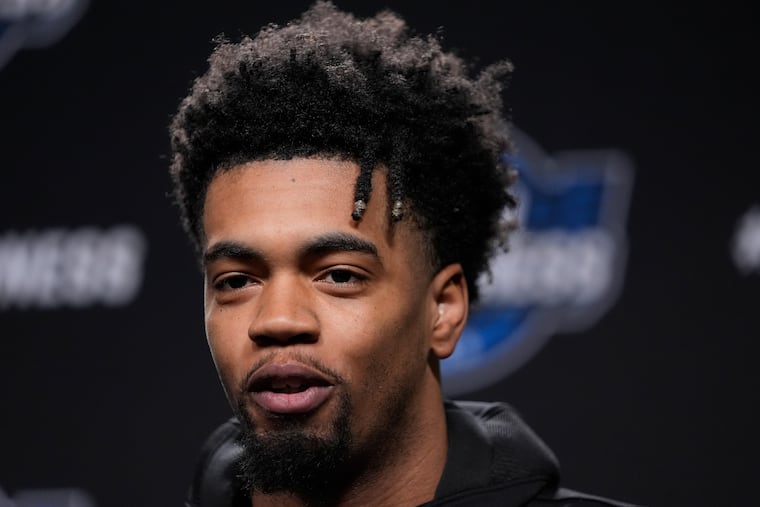 Alabama guard Aaron Estrada fields questions ahead of their Elite Eight college basketball game in the NCAA tournament on Friday, March 29 in Los Angeles.