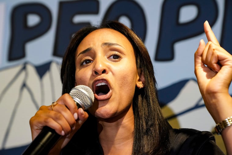 Democratic congressional candidate Melat Kiros speaks after winning the Democratic nomination during a primary election night watch party at The Broadway, Tuesday, June 30, 2026, in Denver.