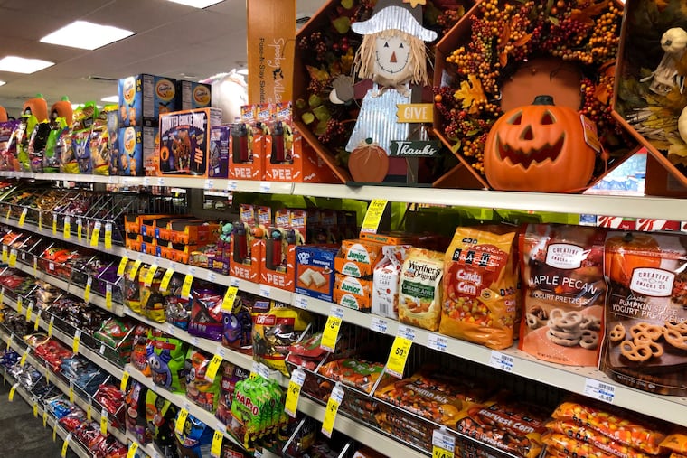 Halloween candy and decorations are displayed at a store in Freeport, Maine, in 2020.