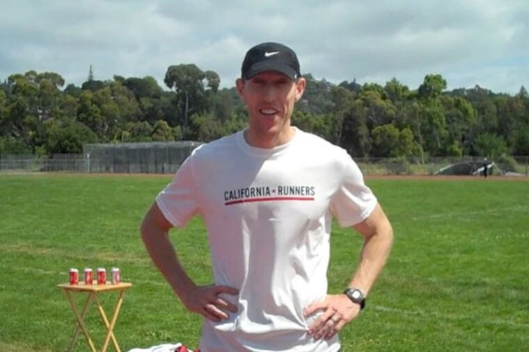 James Nielsen, who set the world record in the Beer Mile, posing, drinking and celebrating after his run last week in California.