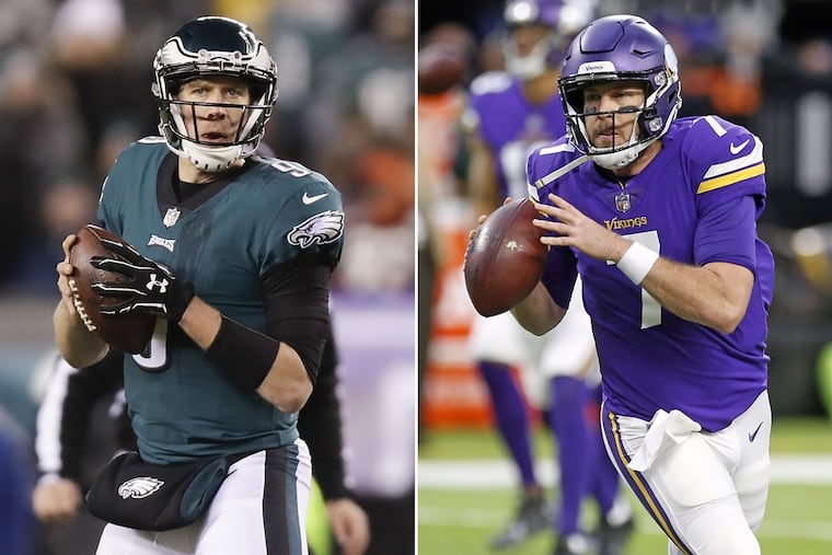 NFC championship game quarterbacks (from left) Nick Foles and Case Keenum.