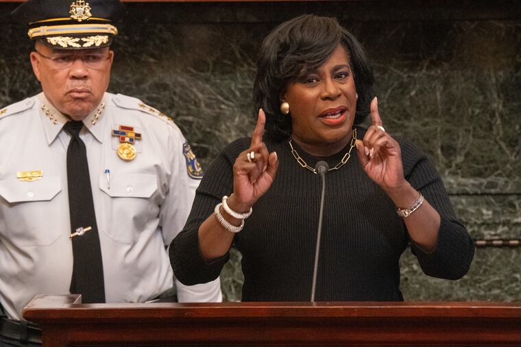 Philadelphia Mayor Cherelle L. Parker speaks at a press conference about a mass shooting at Fairmount Park on Memorial Day, leaving two dead and nine injured.