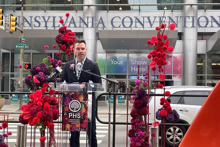 Seth Pearsoll, director of design for the Philadelphia Flower Show, announces the theme of the 2023 show, which will once again take place at the Convention Center.