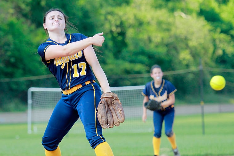Nazareth Academy High School wining pitcher, Taylor Lichtenhan is pitching during the late inning. Nazareth Academy High School won 2 to 1 over Chichester High School for District 1 Class AAA Softball championship at Harriton High School.
May 230, 2013. ( AKIRA SUWA / Staff Photographer )