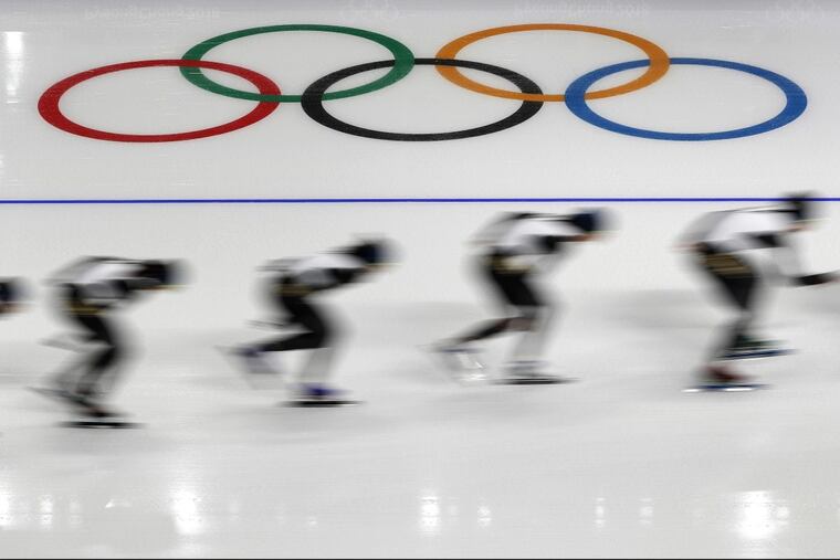 Speed skaters train at the Gangneung Oval.