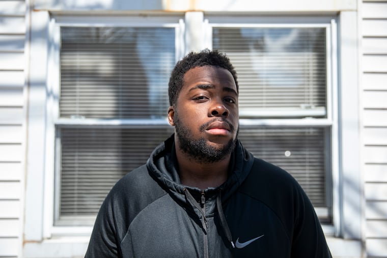 Waltkeem Jenkins, 25, of South Philadelphia, poses for a portrait in Lansdowne in April. Jenkins is a part of the “Heal and Hurt People” program at St. Chris Hospital with Drexel University. He provides therapy and peer support for people who come into the hospital affected by traumas, being shot, stabbed, assaulted, or people who witness these events.