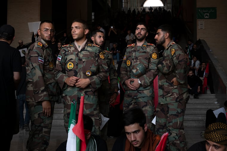 Iranian army cadets join the funeral procession at the Grand Mosalla in Tehran to pay their respect to Ayatollah Ali Khamenei, on Sunday, July 5, 2026. On the second day of public mourning for Ayatollah Ali Khamenei, who was killed in February, there was still no sign of his son and successor, Mojtaba Khamenei.