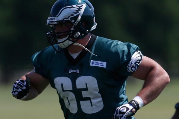Eagles guard Danny Watkins practices at the team's NFL football training facility, Friday, May 31, 2013, in Philadelphia. (Matt Rourke/AP file)