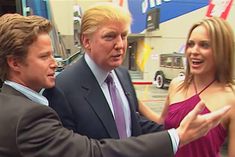 “Access Hollywood” host Billy Bush and Donald Trump greet Arianne Zucker in an infamous 2005 video that almost derailed Trump’s presidential campaign.