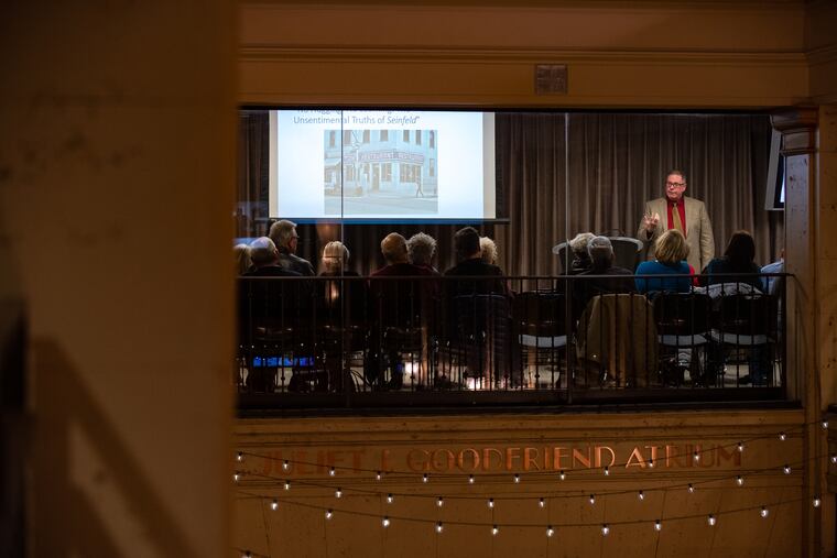 Paul Wright gives a lecture on television phenomenom "Seinfeld" at the Bryn Mawr Film Institute.