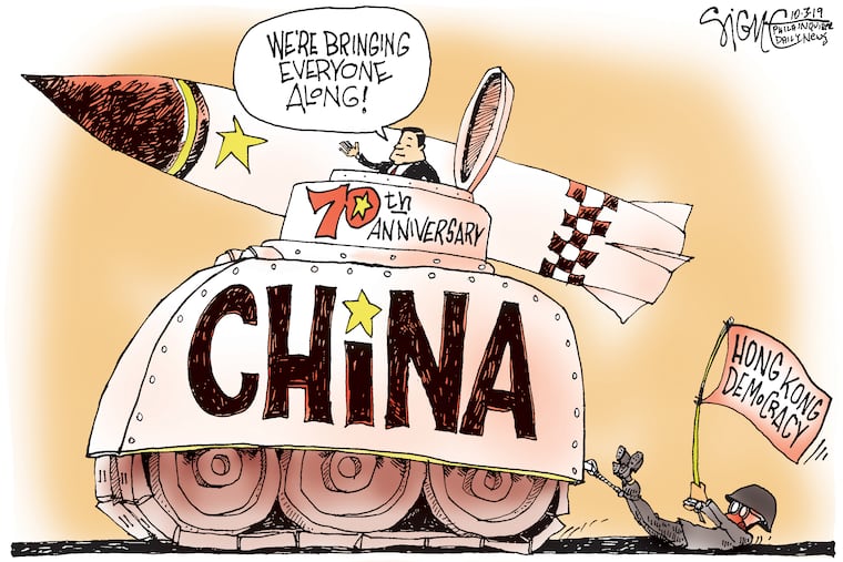 China rocks Hong Kong, through the eyes of Signe Wilkinson.