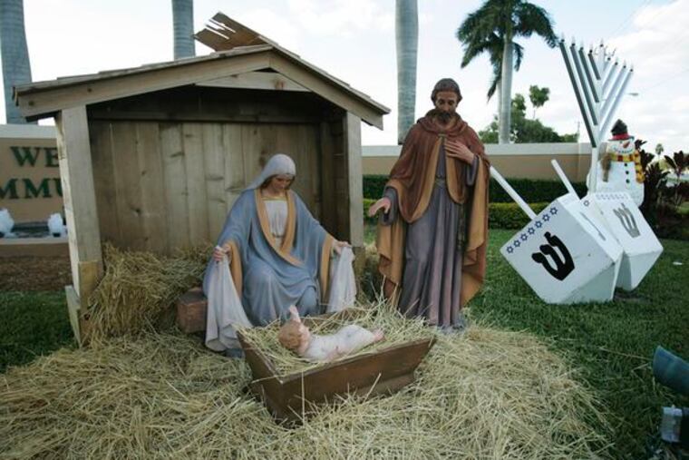 A Nativity scene at the Wellington, Fla., community center. A GPS device led to the recovery of the stolen Jesus figure and the arrest of a suspect.