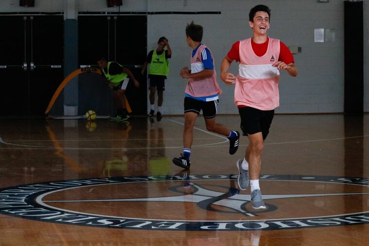 Bishop Eustace soccer player Mason Domico, right, scored two goals on Thursday.