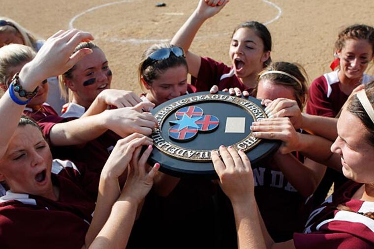 Bonner-Prendergast pitcher Brooke Lachette celebrates her team's
victory over St. Hubert to win the Catholic League Championship. (Michael S.Wirtz/Staff Photographer)