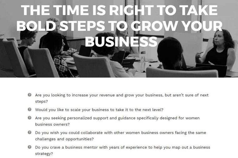 Marketing for Her Corner, a program for established businesses owned by women. A chapter is opening in Philadelphia.