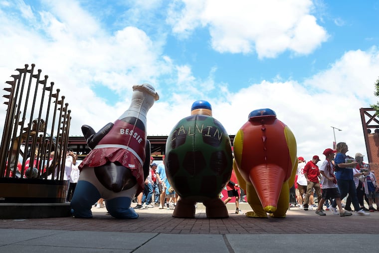 The Galápagos Gang greets fans before a Phillies game against the Washington Nationals at Citizens Bank Park.