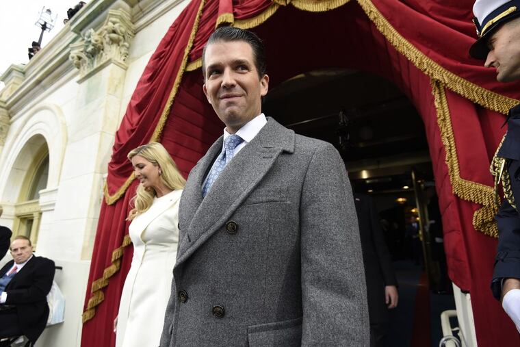 Donald Trump, Jr., and his sister, Ivanka Trump arrive on Capitol Hill in Washington for the presidential Inauguration of their father, Donald Trump.
