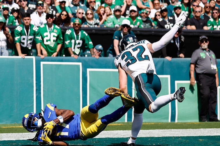 Did Los Angeles Rams wide receiver Davante Adams push off on Eagles safety Reed Blankenship before catching this touchdown pass?