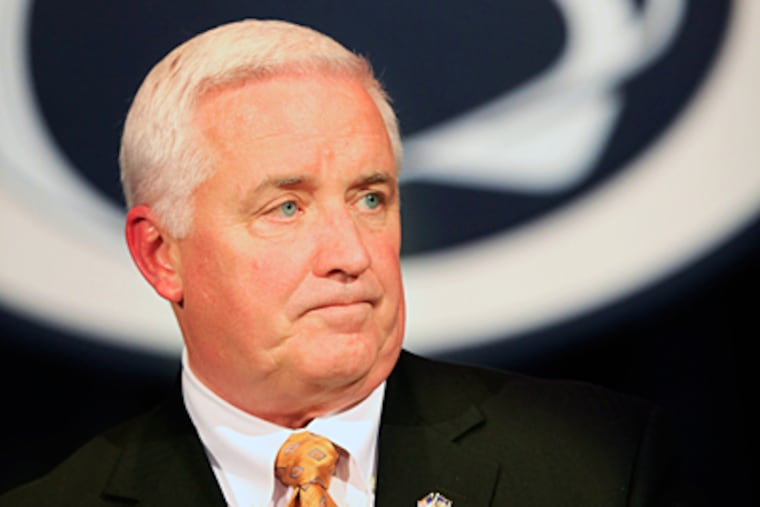 Gov. Corbett, after a meeting of trustees at Penn State, said he supported the decision to oust coach Joe Paterno and school president Graham B. Spanier. (David Swanson / Staff Photographer)