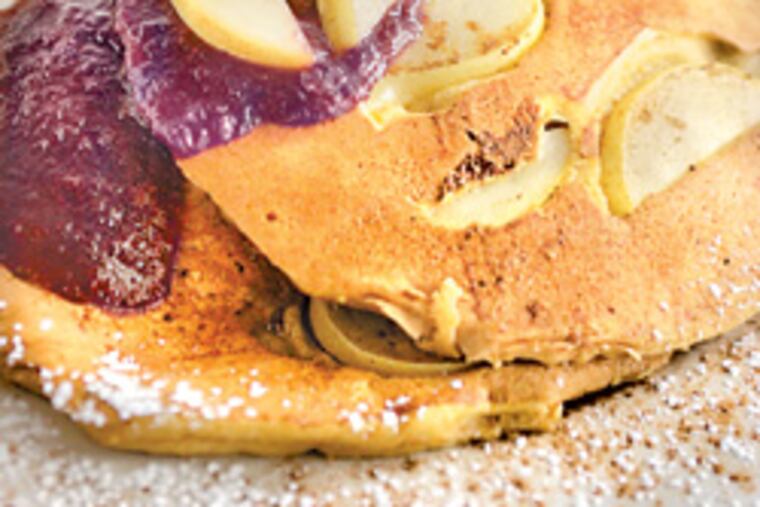 Sabrina's Cafe, which once served these pumpkin-pear pancakes with blueberry compote, is a funky spot for brunch says LaBan.