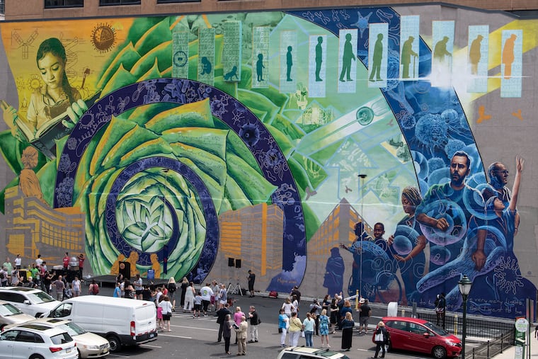A mural that underscores the importance of health sciences to Philadelphia's economy is unveiled Sunday at 11th and Sansom Streets.