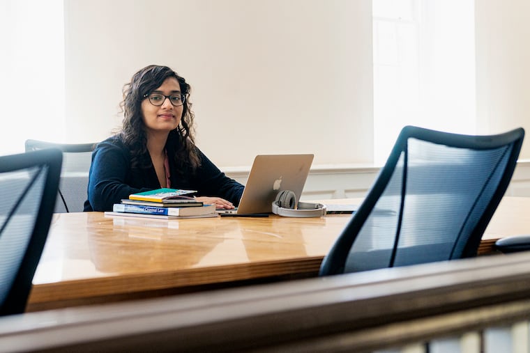 Haverford College student Soha Saghir works on her bibliography during final exam week.