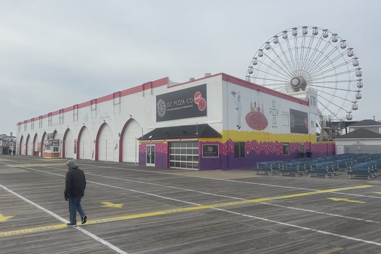 The old Wonderland Pier site on the boardwalk in Ocean City, N.J., as seen on Tuesday. The beloved amusement pier shut down in October 2024. A developer wants to build a luxury hotel.