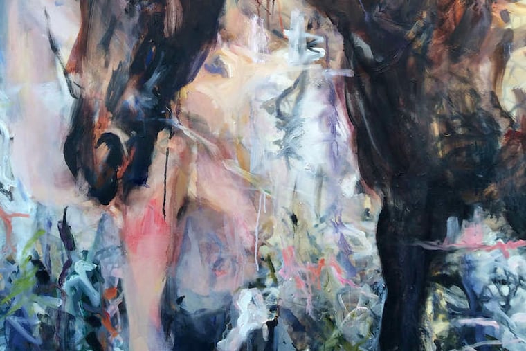 "Equus 1 (Ahippe's Descent)" by Adrienne Beth Jenkins, oil on wood panel, in the 18th Annual Open Studio and Exhibition at Norristown Arts Building.