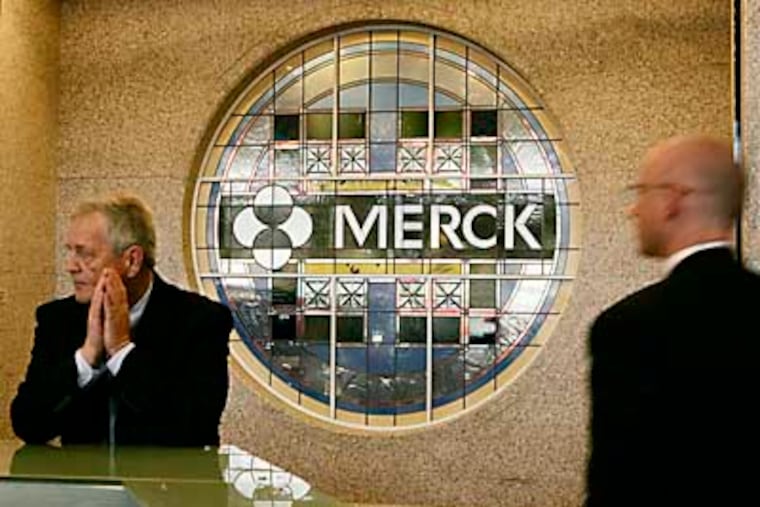 FILE - This Wednesday, April 15, 2009, file photo, shows the lobby of Merck & Company's world headquarters in Whitehouse Station, N.J. The drugmaker Merck & Co. announced Tuesday, Oct. 9, 2012, that it will move its global headquarters to another Merck site in Summit, which is about 12 miles west of New York City, in order tolower operating expenses and consolidate its properties. (AP Photo/Mel Evans)