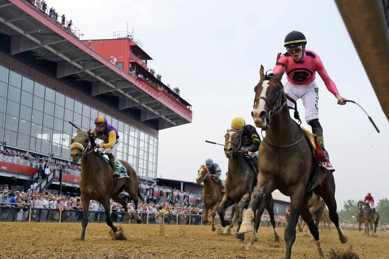 Jockey Tyler Gaffalione (right) rode War of Will to a win at the Preakness Stakes. It didn't have the controversy of the Kentucky Derby, though Bodexpress threw jockey John Velazquez at the start and ran the race riderless. What will the Belmont have in store?