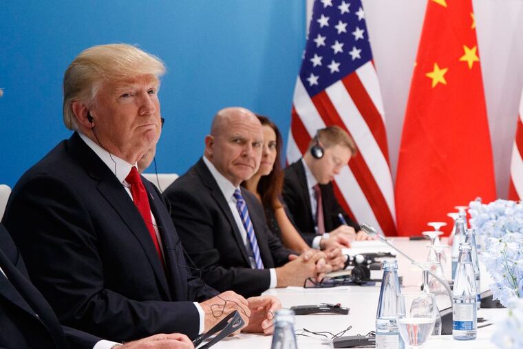 President Donald Trump pauses during a meeting with Chinese President Xi Jinping at the G20 Summit, Saturday, July 8, 2017, in Hamburg, Germany.
