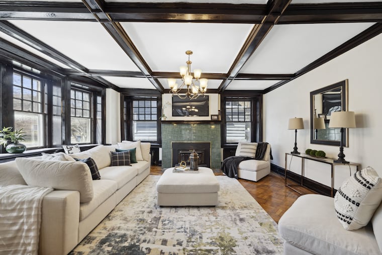 The living room of the house, which is Arts and Crafts style.
