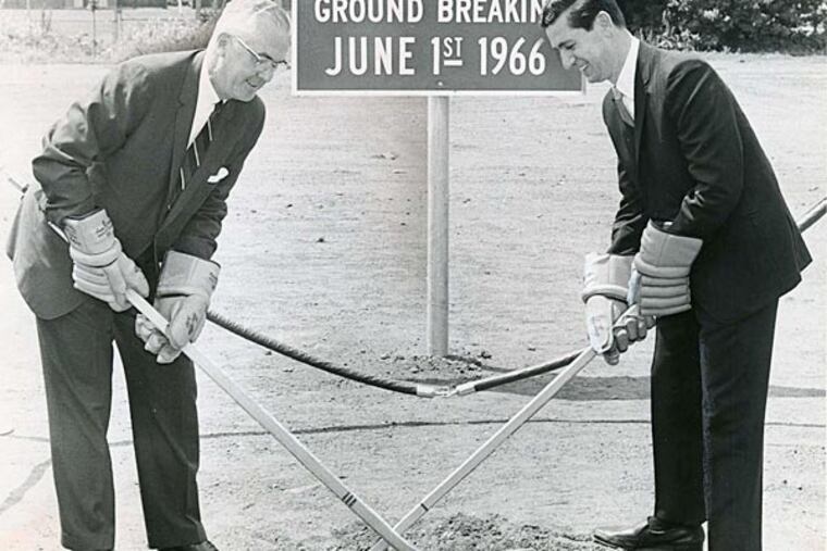 Mayor Tate (left) and Jerry Wolman at groundbreaking for Spectrum in June 1966. (File Photo)