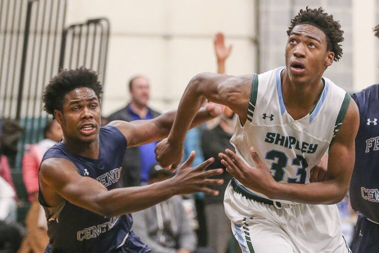 Shipley's Ray Somerville right) squares off with Friends Central's Myles Robinson in January.