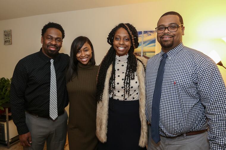 A family of teachers, all teaching in the Phila School District. (l-r) The Flemming Family, Stephen 37, Leslie 34, Camille 30 and Michael 36 in Southwest Philadelphia Wednesday, January 22, 2020.