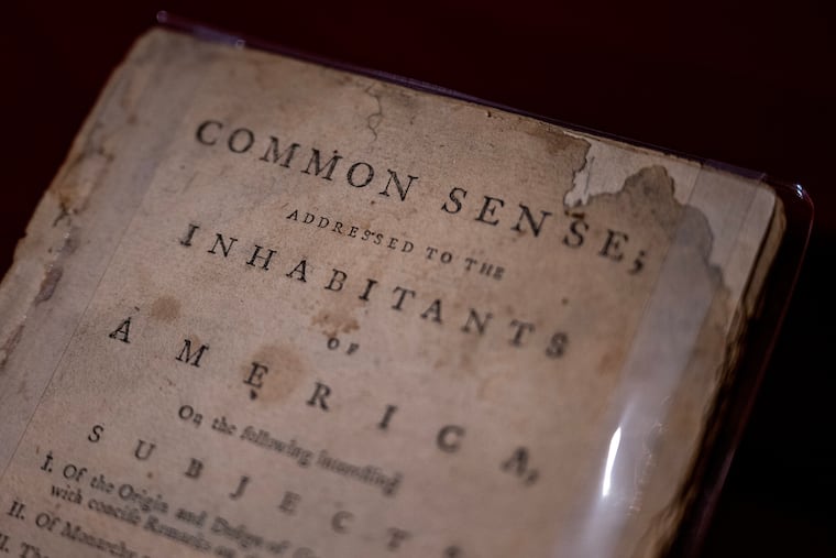 Original copy of Thomas Paine’s 1776 Common Sense on display in the immersive gallery “America’s Founding” that explores the Revolutionary era, in the National Constitution Center Sunday, Mar, 1, 2026.