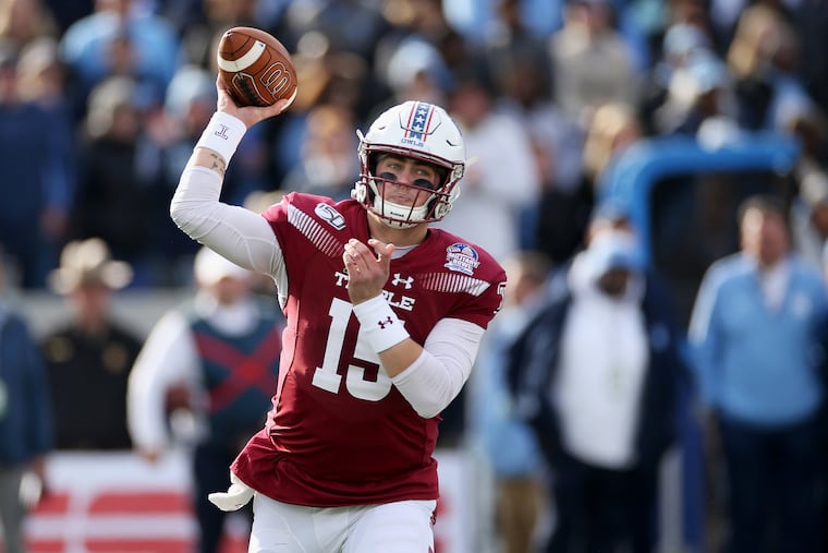 Temple quarterback Anthony Russo (15) throws a pass in the second quarter of the Military Bowl against North Carolina at Navy-Marine Corps Memorial Stadium in Annapolis, Md., on Friday, Dec. 27, 2019.