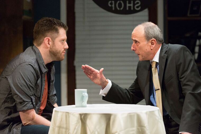 Jake Blouch stars as Dennis and Stephen Novelli is Sterling in "Mauritius" at Act II Playhouse in Ambler.