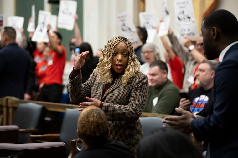 Councilmember Jamie Gauthier in City Council chambers last year. “Today, we face a fork in the road where universities feel comfortable selling properties with little regard for neighbors or the lasting consequences,” Gauthier said.