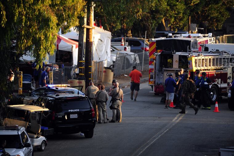 The road into Christmas Hill Park where the Gilroy Garlic Festival is held was quickly chocked with emergency vehicles responding to the mass shooting on July 28, 2019.