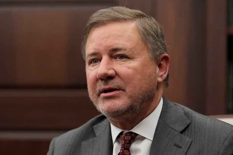 Oklahoma Attorney General Gentner Drummond speaks during an interview, on Feb. 1, 2023, in Oklahoma City.