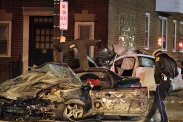 Philadelphia Police Sgt. Timothy Simpson was killed in a crash at Aramingo and Allegheny Aves. ( Elizabeth Robertson / Inquirer )