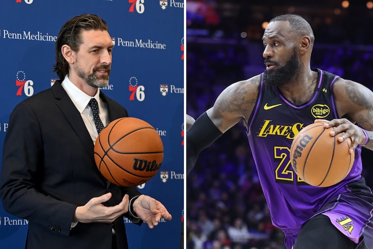 Sixers president Mike Gansey (left) and NBA star LeBron James competed in high school, where James beat out Gansey for Mr. Basketball Ohio in 2001.