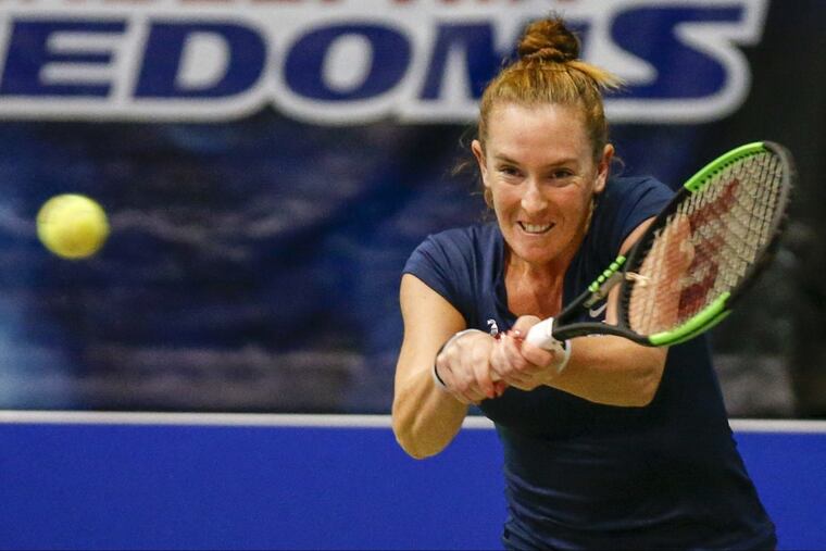 The Washington Kastles’ Madison Brengle, of Dover, Del., returns a serve against the Freedoms during World TeamTennis competition in Hagan Arena at Saint Joseph’s University on Sunday, July 23, 2017.