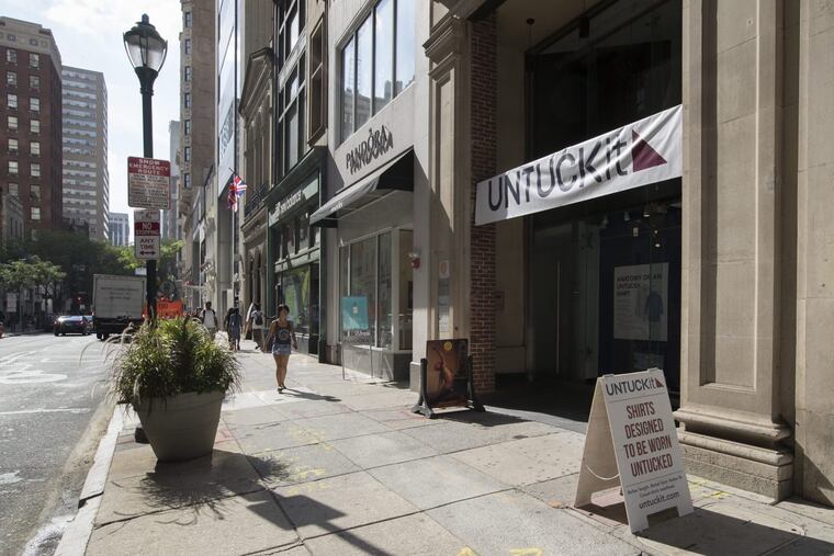 Two new national retailers are moving onto Walnut Street to continue Center City’s draw as the place to be for top brands. UNTUCKit will move into the former American Apparel space on 1611 Walnut. CHARLES FOX / Staff Photographer