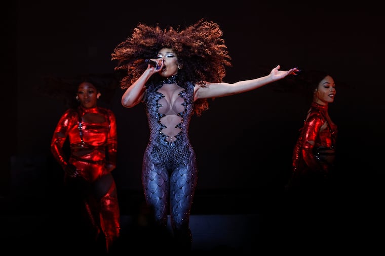 Rap star Megan Thee Stallion takes the stage at the Wells Fargo Center on Wednesday, May 22, 2024.