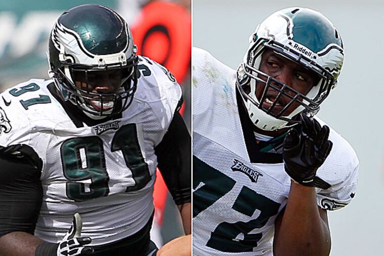 Eagles defensive linemen Fletcher Cox and Cedric Thornton. (Staff and AP photos)