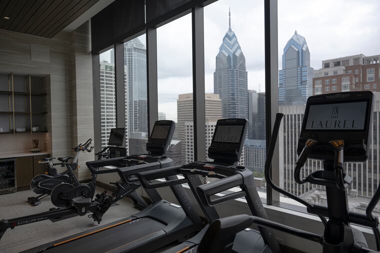 The view from the fitness area of the Laurel condominiums on Rittenhouse Square. The building was proposed at 54 stories, Richard Gross said, but the developer was persuaded to reduce its height.